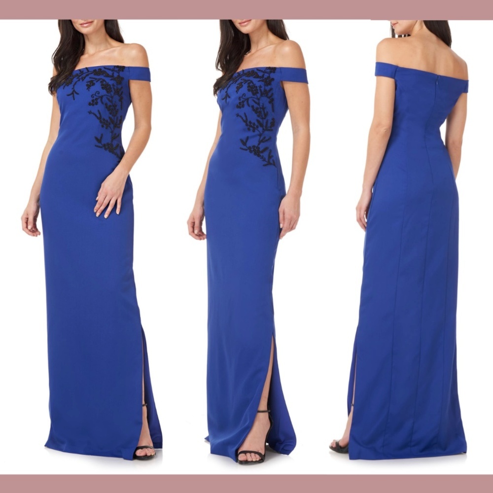 NEW JS Collections [ 12 ]‎ Beaded Off Shoulder Gown in Sapphire Blue